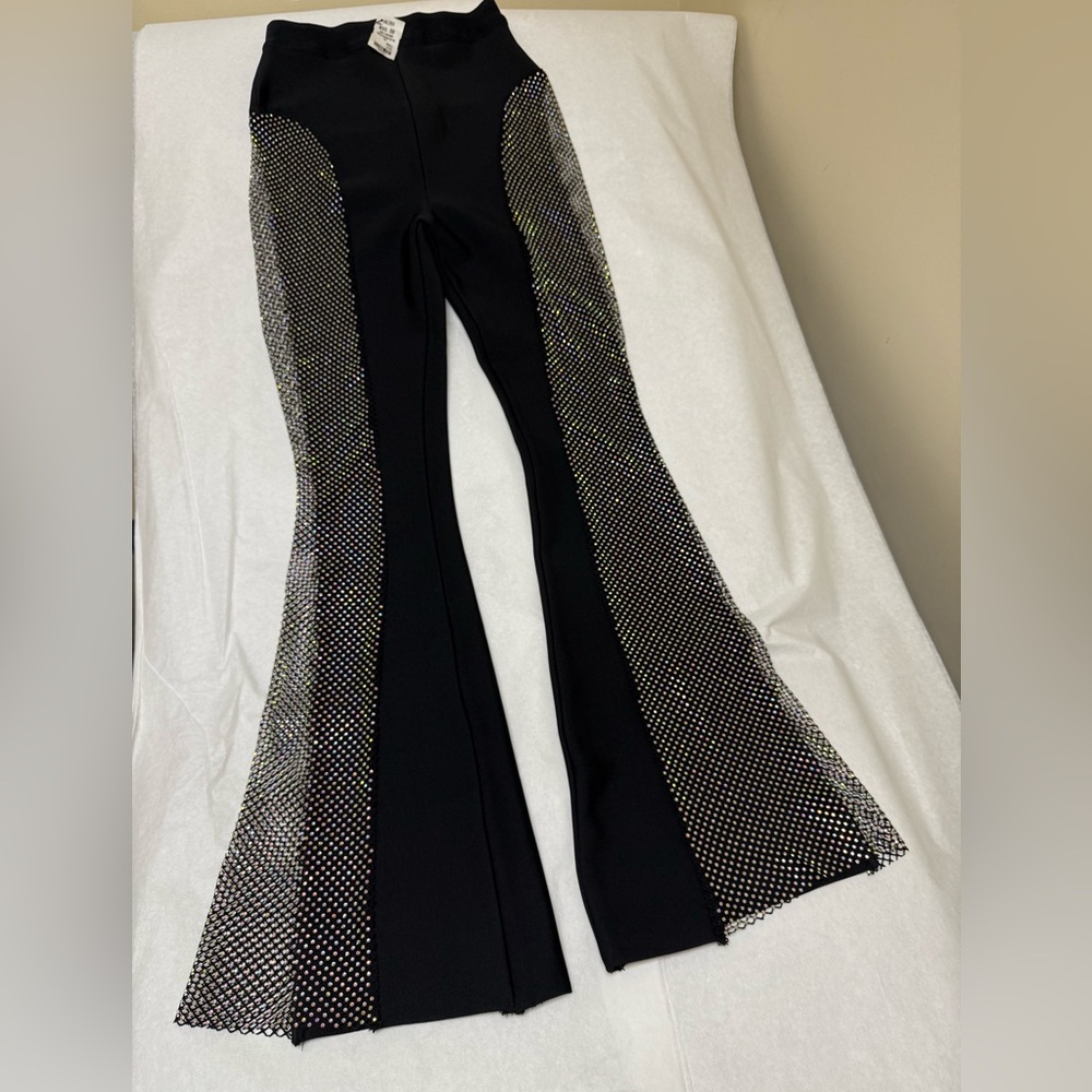 ◼️NWT;AKIRA Black and White Mesh Flare Pants◼️ - Picture 1 of 10